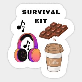 Survival Kit: music, chocolate, coffee Sticker